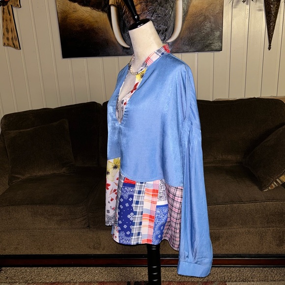 Ursime • Size 4X-Large • Blue • Boho • Pullover •  Blouse • Patchwork Design - Picture 4 of 9